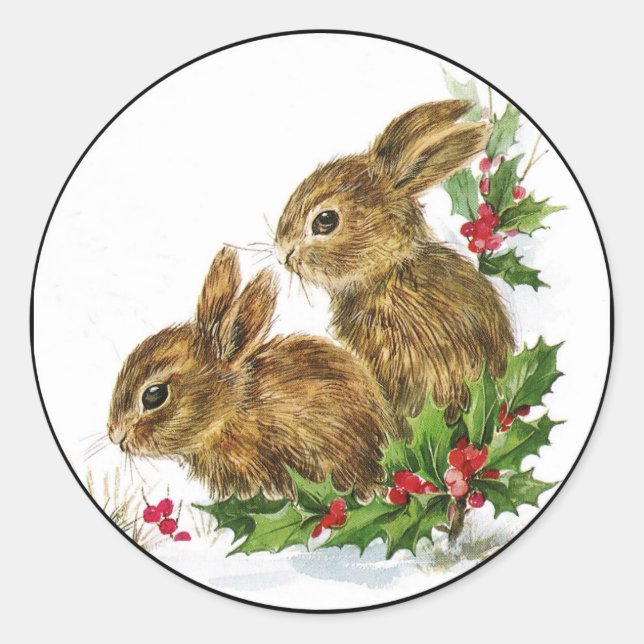 Little Bunnies Weihnachten Runder Aufkleber (Vorderseite)