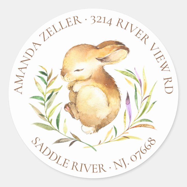 Little Bunny Baby Dusche Rücksendeadresse Etikett Runder Aufkleber (Vorderseite)