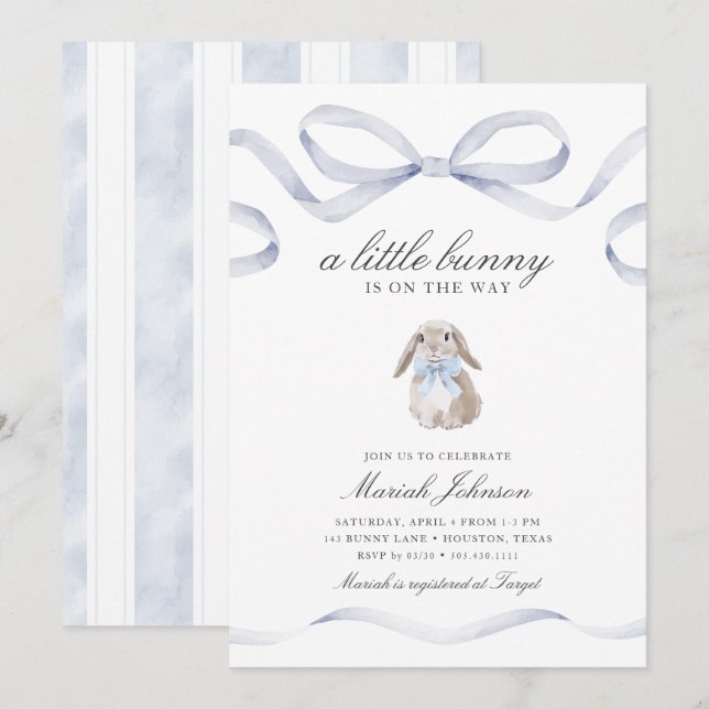 Little Bunny Baby Shower | Boy Blue Spring Easter Einladung (Vorne/Hinten)
