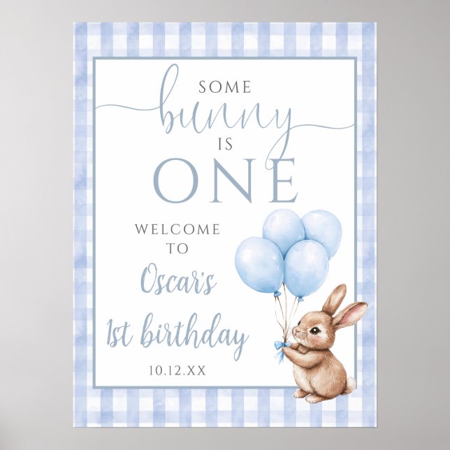 Little Bunny Blue 1st Birthday Welcome Sign Poster (Vorne)