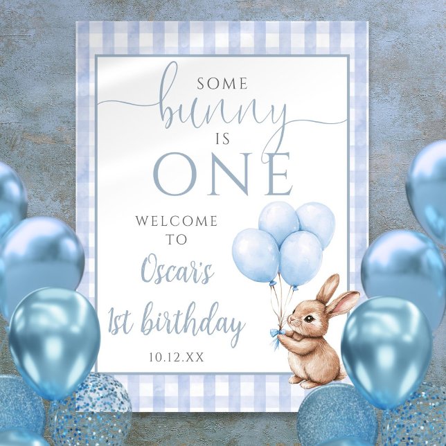 Little Bunny Blue 1st Birthday Welcome Sign Poster (Little Bunny Blue 1st Birthday Welcome Sign)