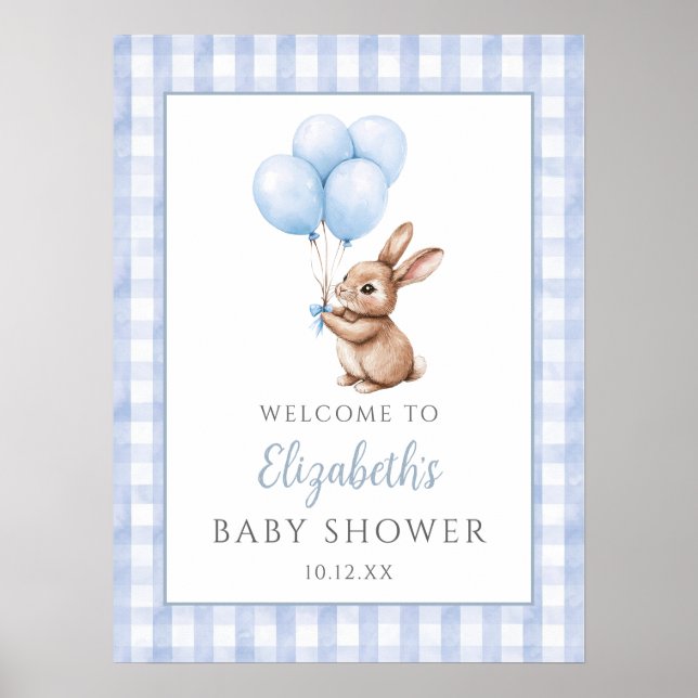 Little Bunny Blue Baby Dusche Begrüßungszeichen Poster (Vorne)