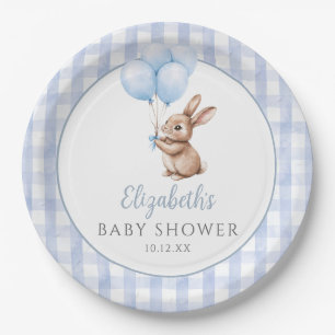 Little Bunny Blue Balloons Boy Baby Shower Pappteller