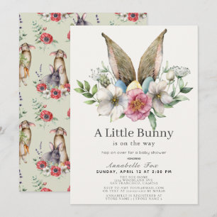 Little Bunny Ear Blumengrün Baby Dusche Einladung