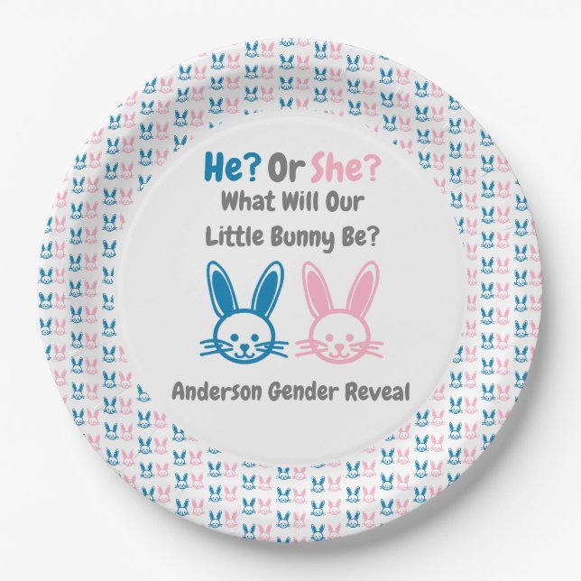 Little Bunny Gender Reveal Pappteller (Vorderseite)