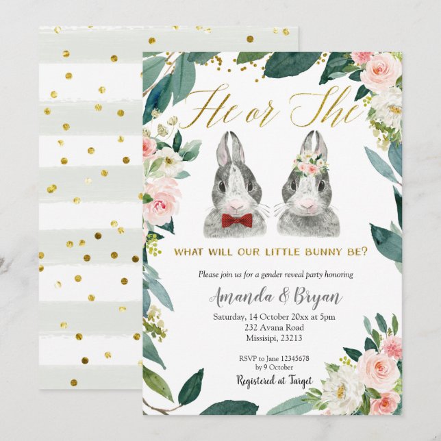Little Bunny Genre Reveillez fête Invitation (Devant / Derrière)