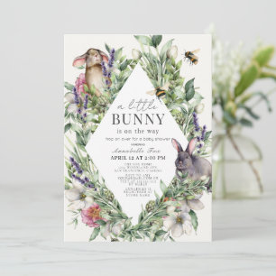 Little Bunny Greenery Rhombus Baby Shower Einladung