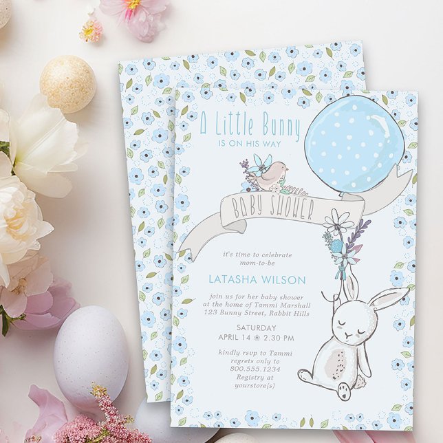 Little Bunny mit Balloon Niedlich Boy Baby Shower Einladung (Boy Baby Shower Invitation from my Little Bunny & Balloon Baby Shower collection)