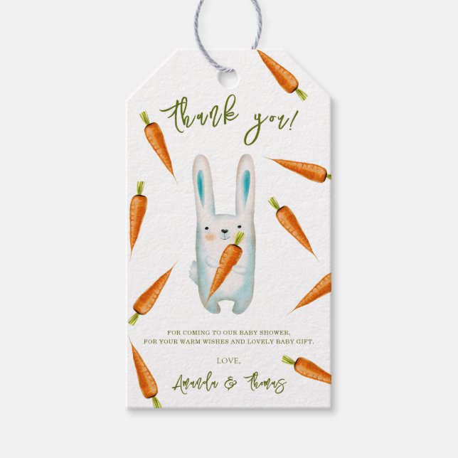 Little Bunny mit Karotten - Baby Dusche danke Geschenkanhänger (Vorderseite)