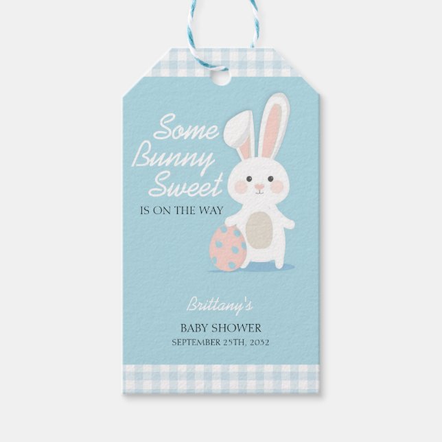 Little Bunny Oaster Checkered Baby Dusche Geschenkanhänger (Vorderseite)