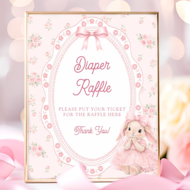 Little Bunny Pink Bow Baby Shower Diaper Raffle Poster (Von Creator hochgeladen)