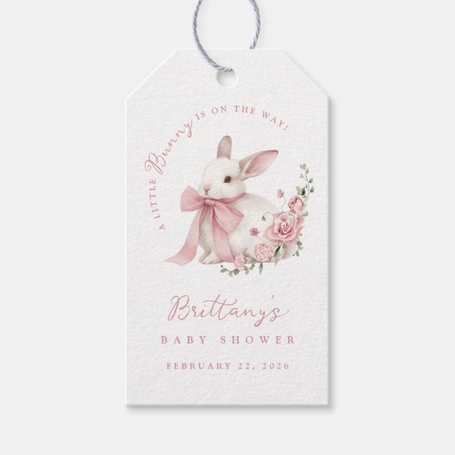 Little Bunny Pink Bow Baby Shower Geschenkanhänger (Vorderseite)