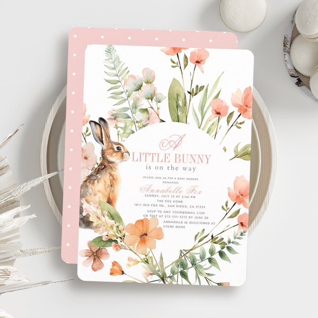 Little Bunny Pink Floral Girl Babydusche Einladung (Von Creator hochgeladen)