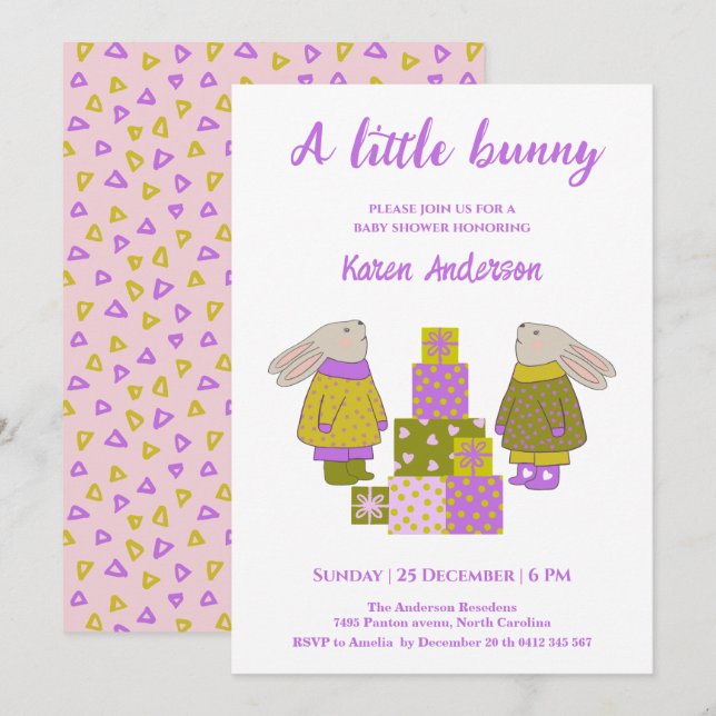 Little Bunny Presents Birthday Baby Shower   Einladung (Vorne/Hinten)