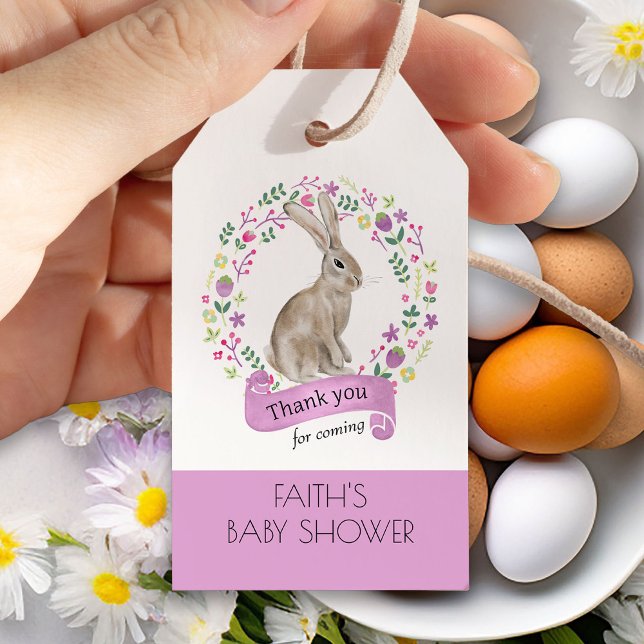 Little Bunny Rabbit in Niedlichen Blume Danke Geschenkanhänger (Easter Rabbit Favor Tag from my Little Bunny & Little Lamb Baby Shower collection)