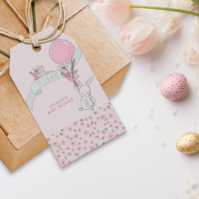 Little Bunny und Ballon Sein a Girl Pink Geschenkanhänger (It's a Girl Pink Tags from my Little Bunny & Balloon Baby Shower collection)