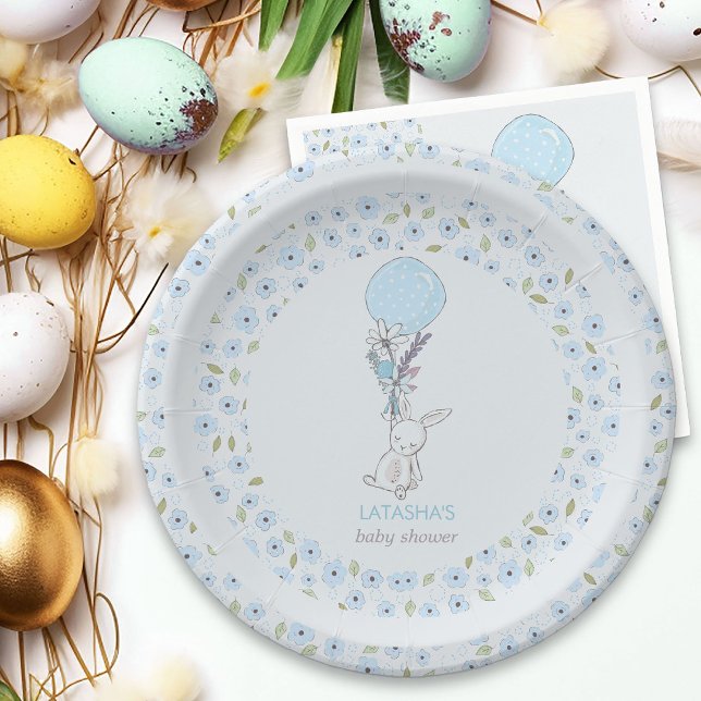 Little Bunny und Balloon Blue Boy Baby Dusche Pappteller (Boy Baby Shower Plates from my Little Bunny & Balloon Baby Shower collection)