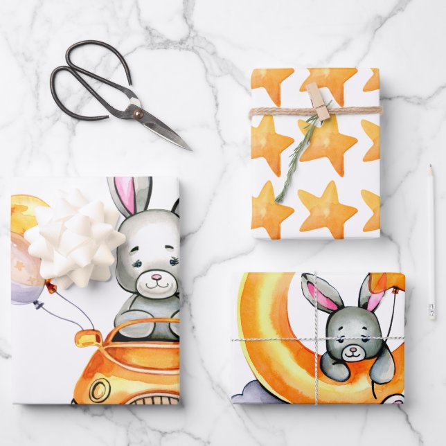 Little Bunny Wrapping Paper Sheets Geschenkpapier Set (Vorderseite)