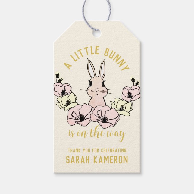 Little Bunny Yellow Blume Babydusche Geschenkanhänger (Vorderseite)