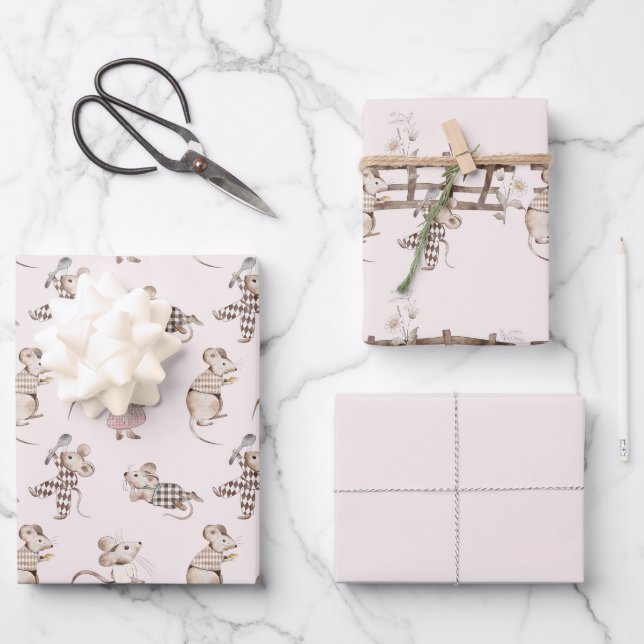 Little Busy Brown Mice Baby Geschenkpapier Set (Vorderseite)