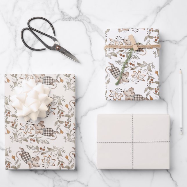 Little Busy Brown Mice Baby Geschenkpapier Set (Vorderseite)