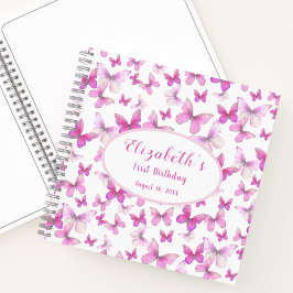 Little Butterfly 1st Birthday Pink Girl Guest Book Notizbuch