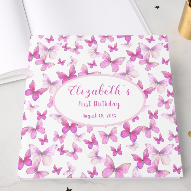 Little Butterfly 1st Birthday Pink Girl Keepsake Gästebuch (Von Creator hochgeladen)