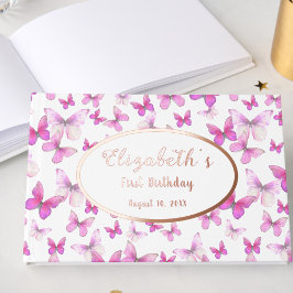 Little Butterfly 1st Birthday Pink Girl Rose Gold Gästebuch