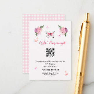 Little Butterfly Baby Shower Gift Registry QR Code Begleitkarte