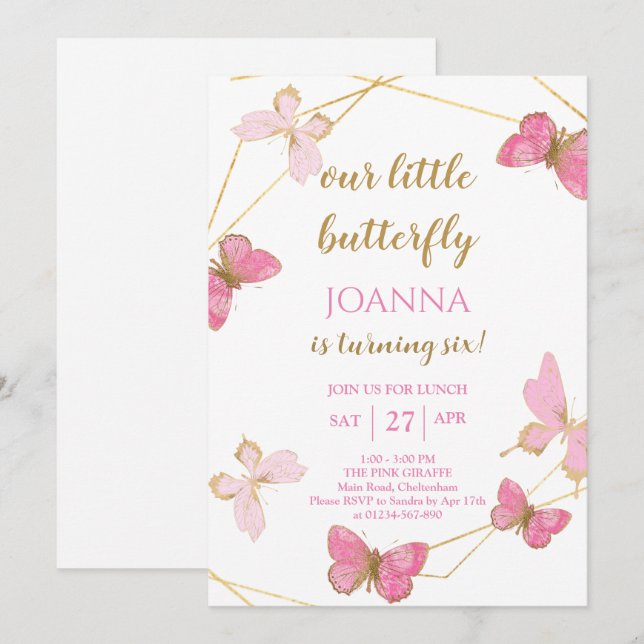Little Butterfly Birthday Invite Einladung (Vorne/Hinten)