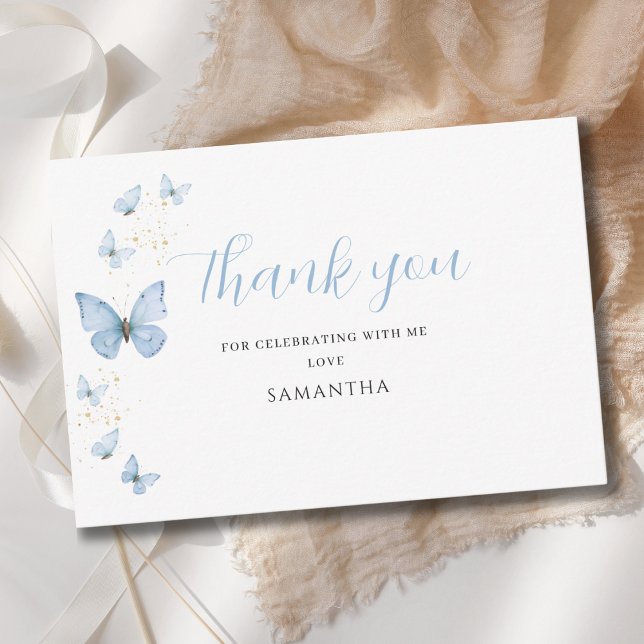 Little Butterfly Blue Boy Baby Dusche Dankeskarte (Von Creator hochgeladen)