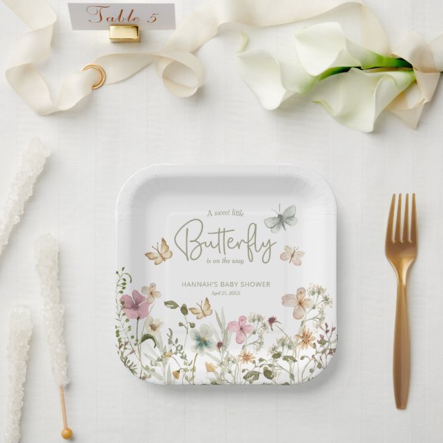 Little Butterfly Boho Babydusche Pappteller (Hochzeit)