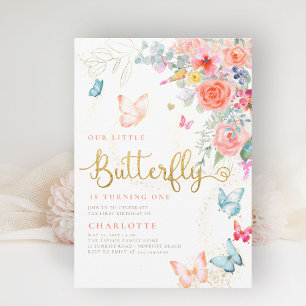 Little Butterfly Bright Garden Girl Birthday Party Einladung