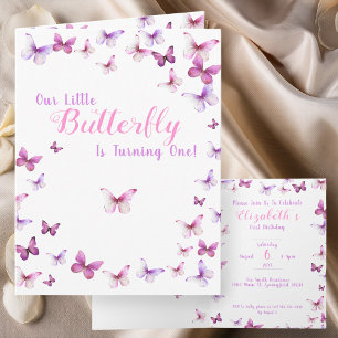Little Butterfly First Birthday Girl Pink Einladung
