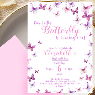 Little Butterfly First Birthday Pink Girl Einladung
