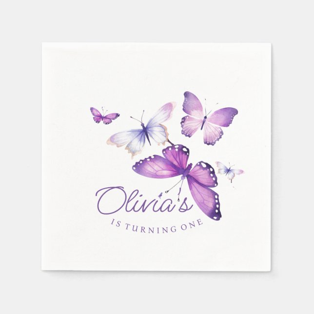 Little Butterfly Girl 1. Geburtstag Party Serviette (Vorderseite)