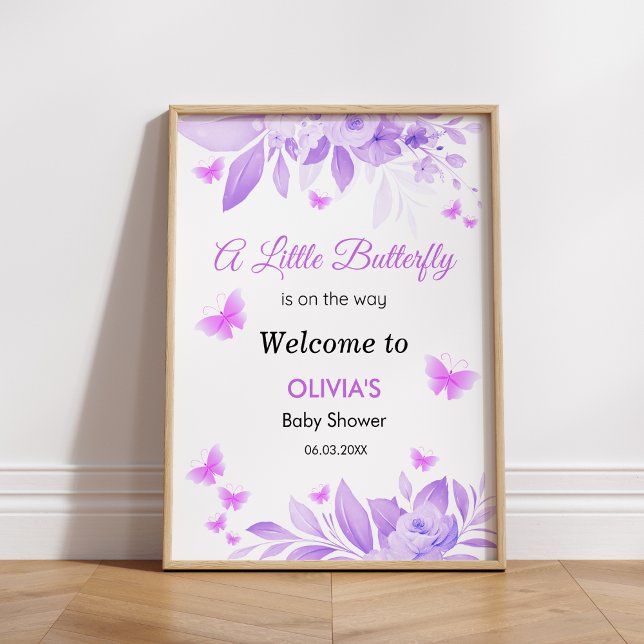 Little Butterfly ist auf dem Weg Baby Dusche Willk Poster (A Little Butterfly is on the Way Baby Shower Welcome Sign   )