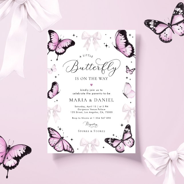 Little Butterfly Pink Bow Girl Baby Dusche Einladung (Von Creator hochgeladen)