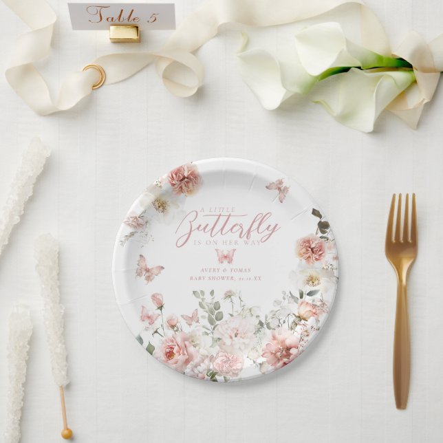 Little Butterfly Pink Floral Baby Girl Dusche Pappteller (Hochzeit)