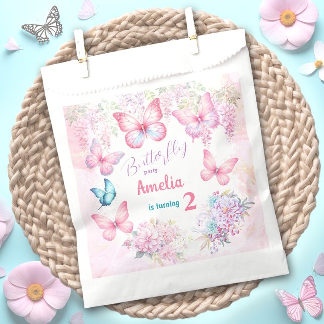 Little Butterfly Pink Floral Summer Girl Geburtsta Geschenktütchen (Little Butterfly Pink Floral Summer Girl Birthday Favor Bag)