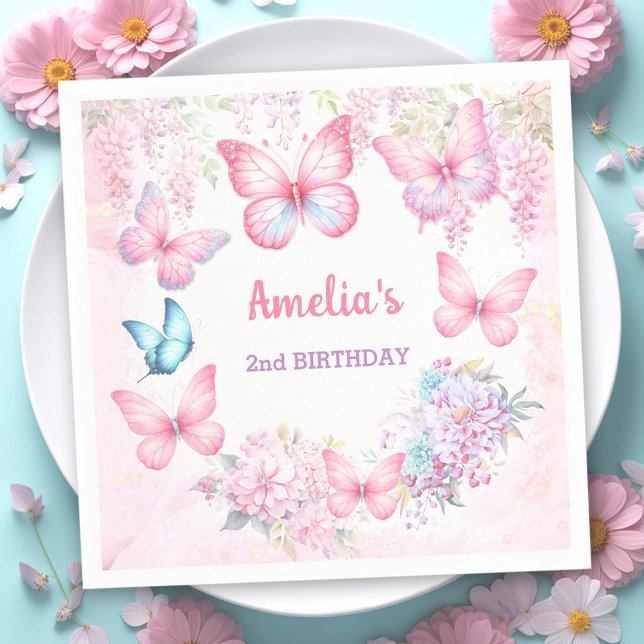 Little Butterfly Pink Lila Sommermädchen Geburtsta Serviette (Little Butterfly Pink Purple Summer Girl Birthday Napkins)