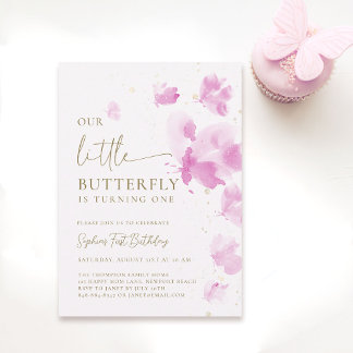 Little Butterfly Pink Whimsical Thema 1. Geburtsta Einladung