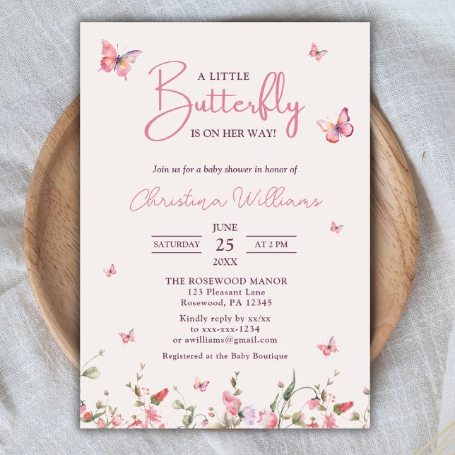 Little Butterfly Wassercolor Girl Baby Dusche Einladung (Von Creator hochgeladen)