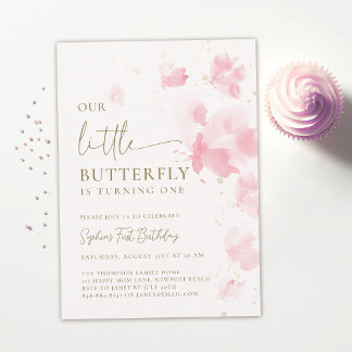 Little Butterfly Wasserfarbe Budget 1 Geburtstag Einladung