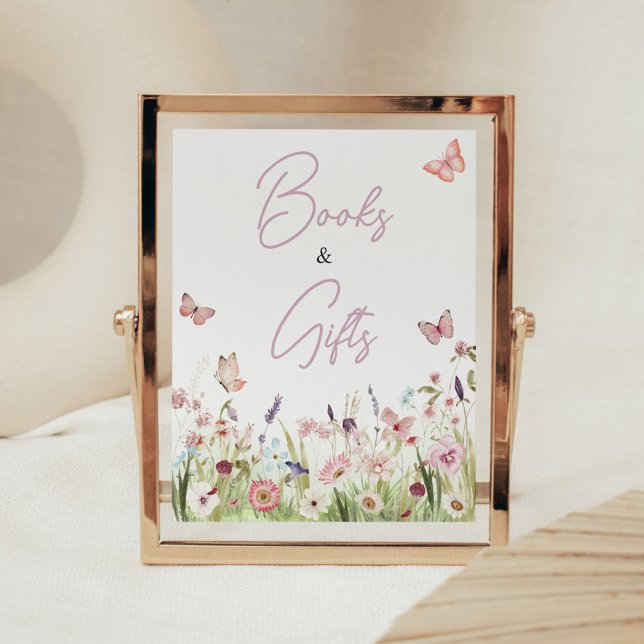 Little Butterfly Wildblume Bücher und Geschenke Poster (Wildflower Little Butterfly Baby Shower Books and Gifts Sign)