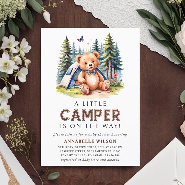 Little Camper Teddy Bear Watercolor Woodland Einladung (Von Creator hochgeladen)