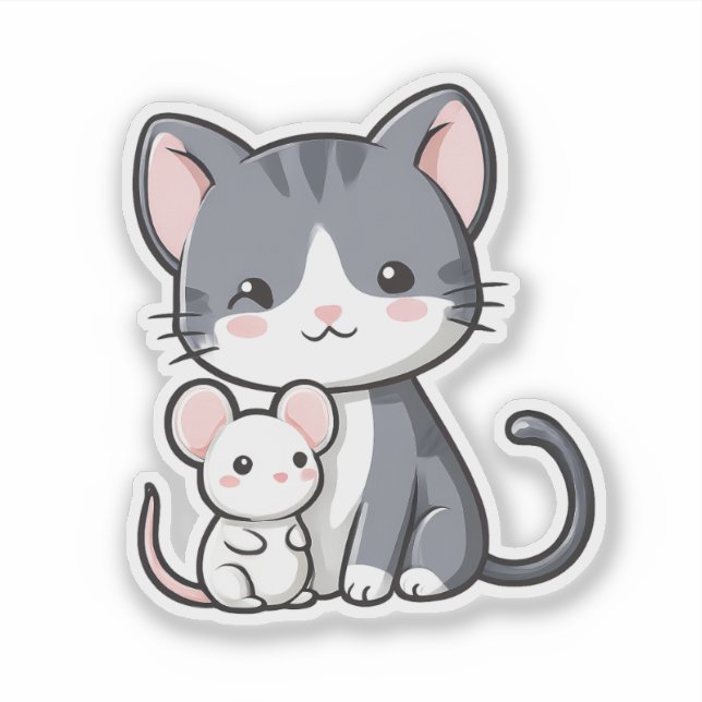 Little Cat and Mouse celebrating friendship Aufkleber (Vorderseite)