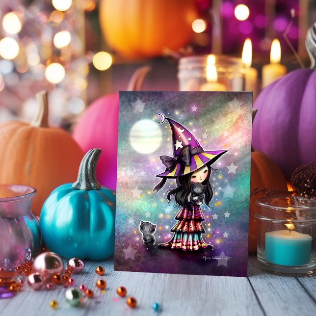 Little Cat Lover Halloween Hexe und Schwarze Katze Karte (Von Creator hochgeladen)