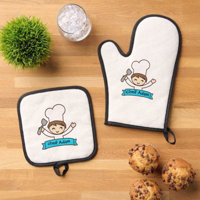 "Little Chef" Kids' Graphic  Ofenhandschuh & Topflappen-Set (Oben Unten)