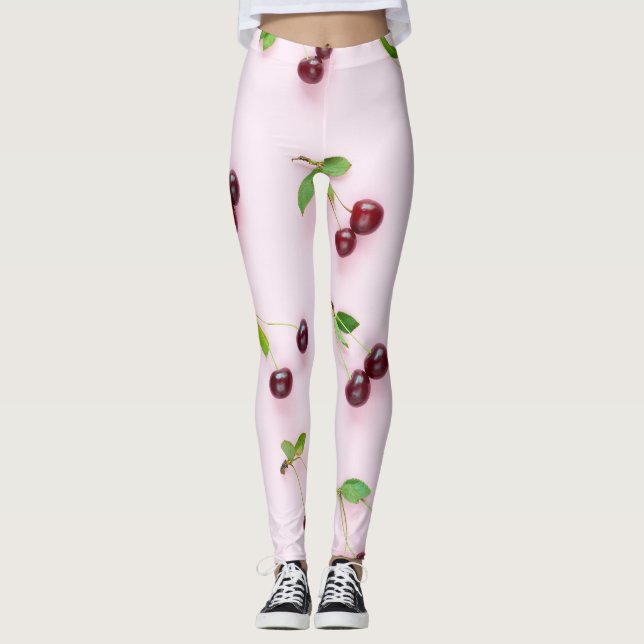 Little Cherry auf hellrosa Hintergrund Leggings (Vorderseite)